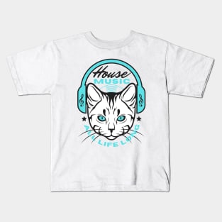 HOUSE MUSIC  - Headphone Cat (Blue/Black) Kids T-Shirt